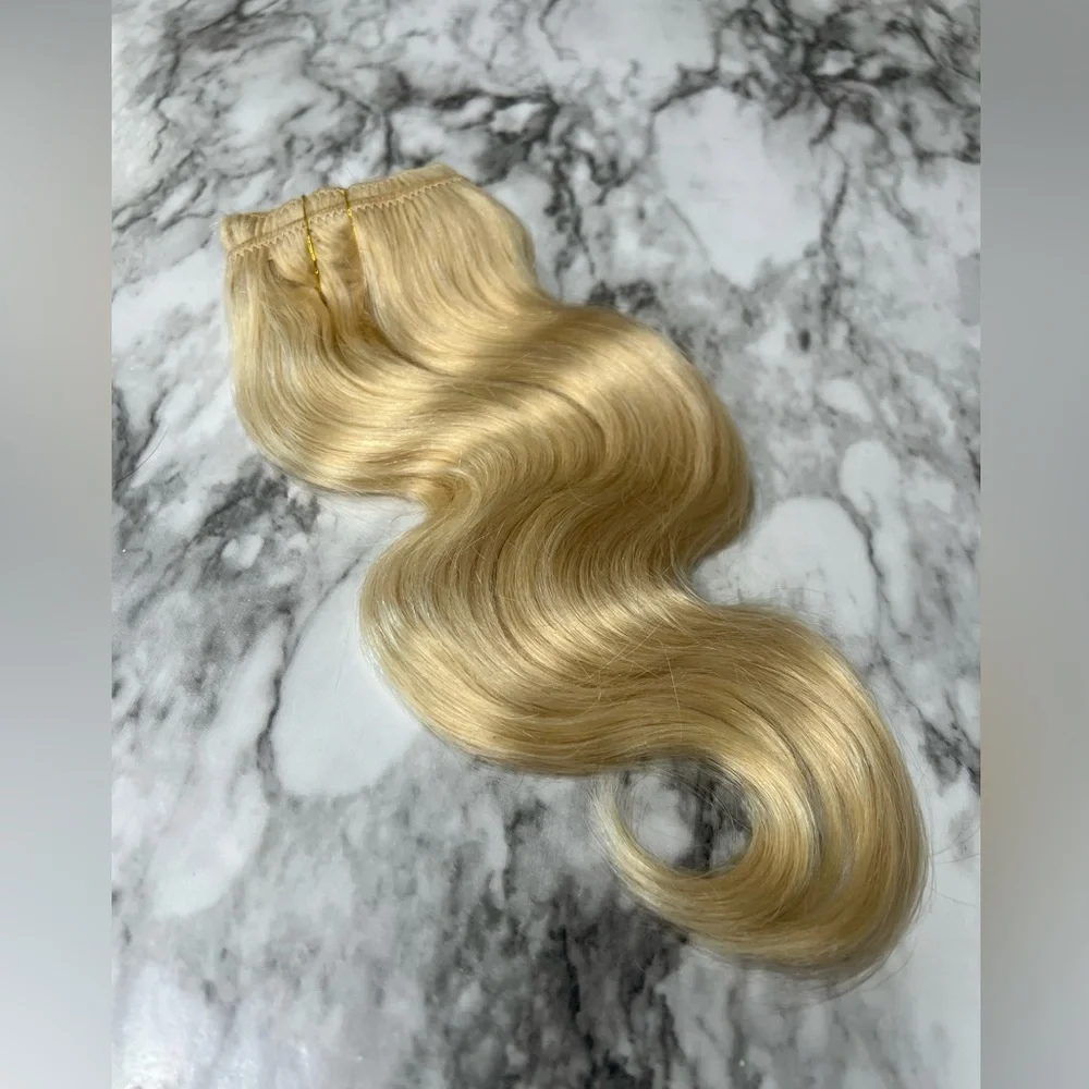 12 Inch light Blonde #613 body Wave Human hair Clip in Extensions